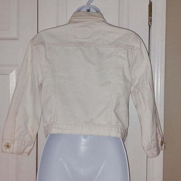 American Eagle Distressed  Outfitter Cropped White Denim Jacket Size Medium - Picture 3 of 10